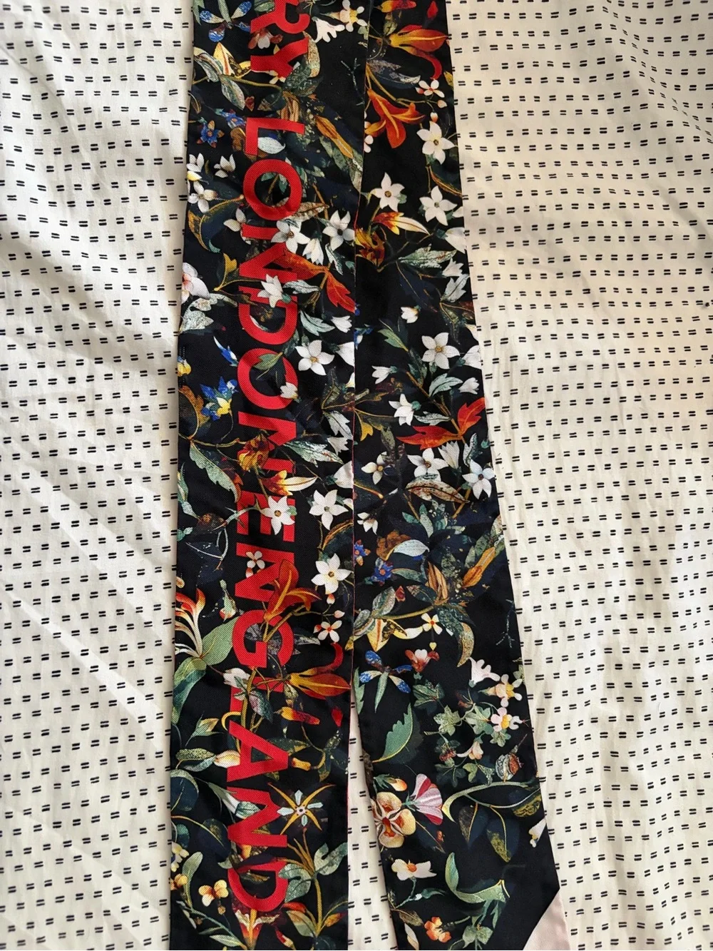 Burberry Floral Silk Skinny Scarf - Black with Red Accents